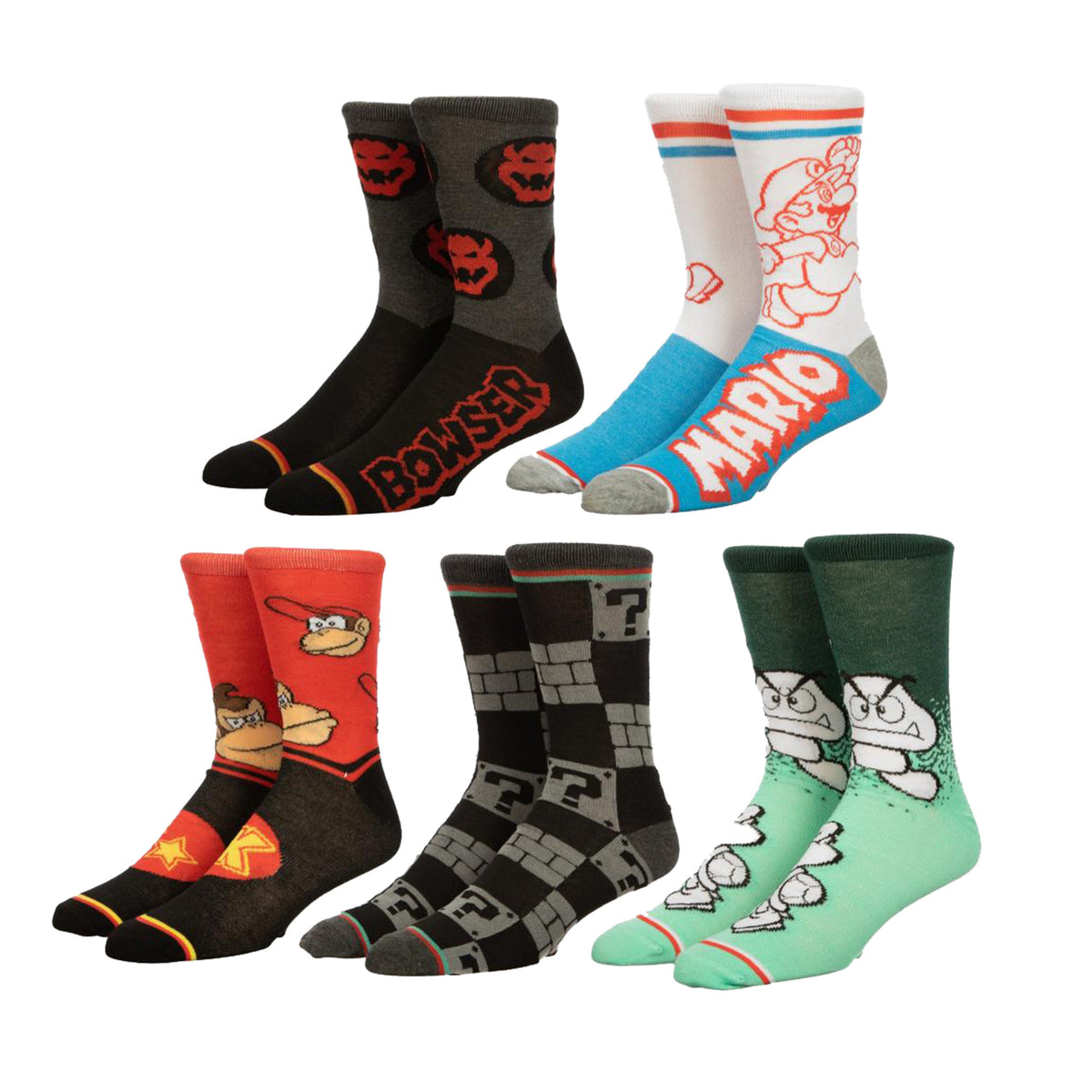 Super Mario Bros DK Bowser Mystery Box 5 Pack Crew Socks – Flux Outfitters